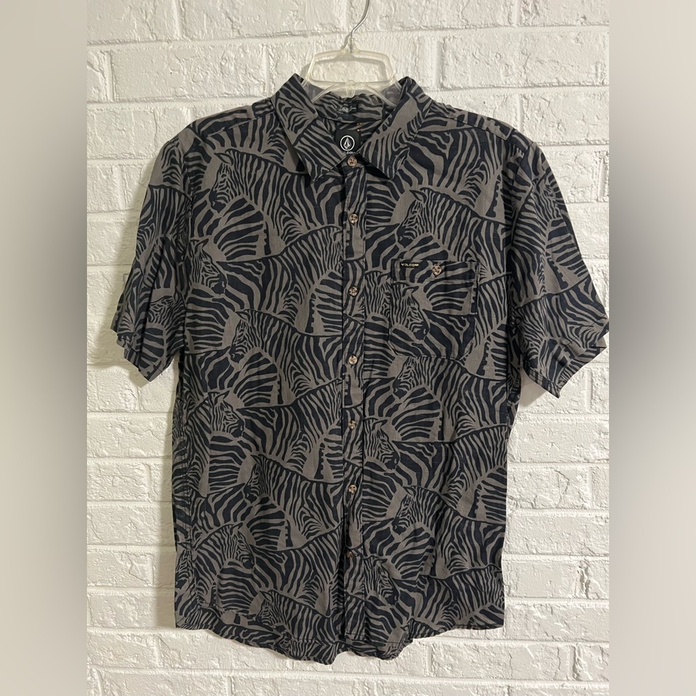 Volcom zebra print button-down